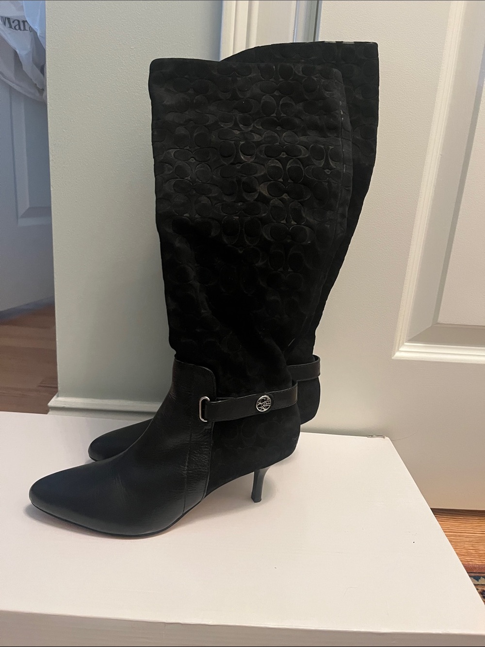 Coach Black Over-the-Knee Pointed Toe Kitten Heel Boots